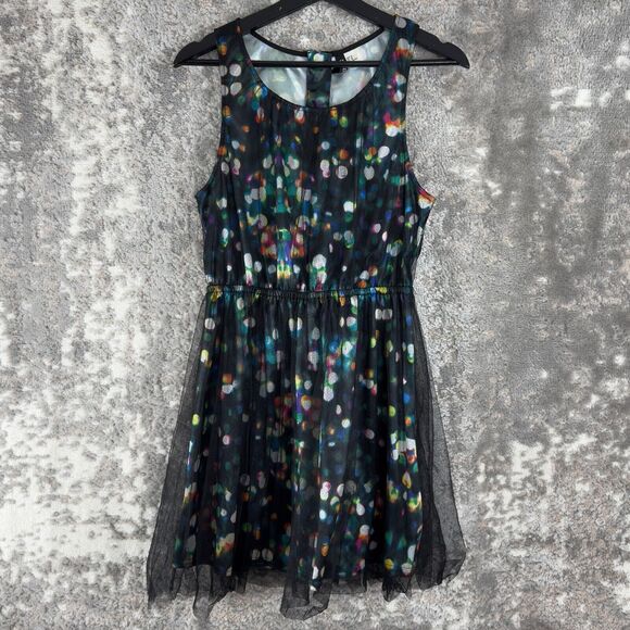 Divided H&M Sz 10 Tulle Mesh Colorful Polka Dot Sleeveless Mini Flare Dress Zip - Picture 1 of 9